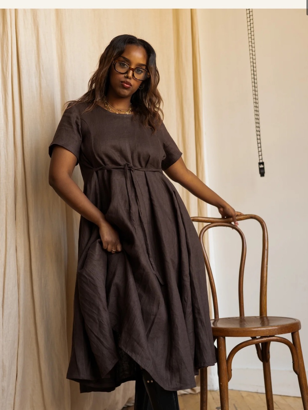 Lights of All Linen Women’s Brown Linen A-Line Dress
